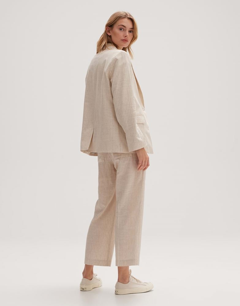 OPUS Blazer Jenga Leinenmix Klappentaschen helle Streifen beige S13  10164911342185 