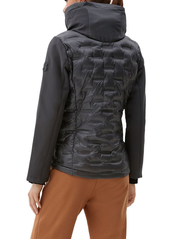 s.Oliver Damen Jacke glänzend Seppung integrierte Kapuze schwarz S22 2120478 44 | 9999 GREY/BLACK | 