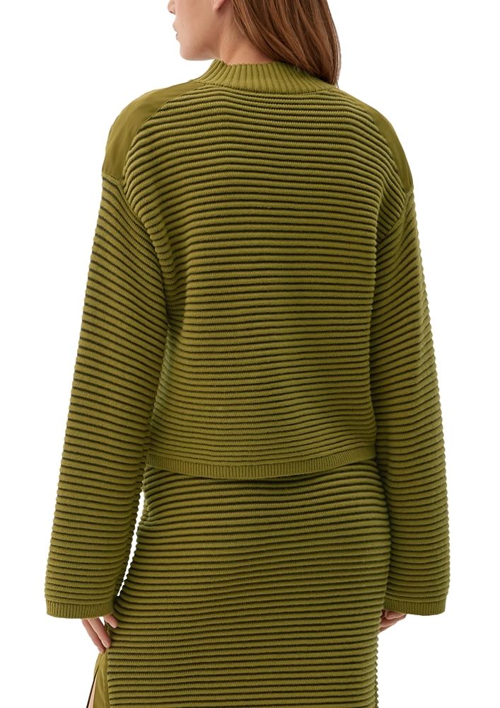 s.Oliver Damen Strickpullover Streifen Rippstruktur Trompetenärmel grün S22  2120792 40 | 77X6 GREEN | 