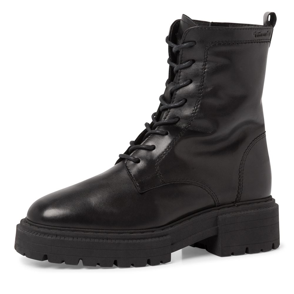 Tamaris Schnürstiefelette Schnürboots Leder schwarz S22 1-1-26277-29 36 | 001 BLACK | 