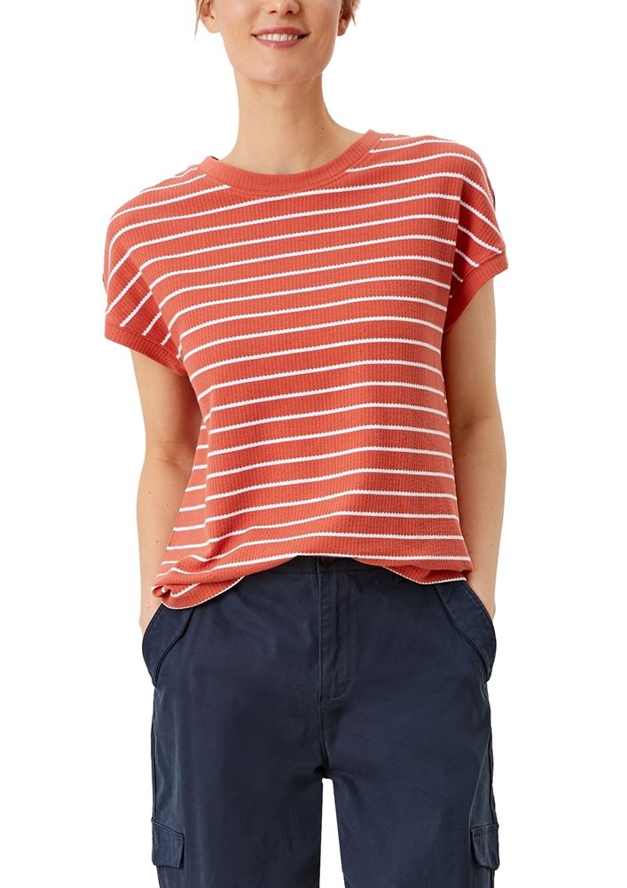 s.Oliver Damen  T-Shirt überschnittene Schulter Streifen rot blau S12 2112331 