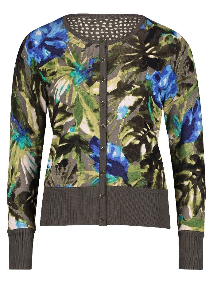 Betty Barclay Strickjacke Knopfleiste floral khaki grün S12 56612945 