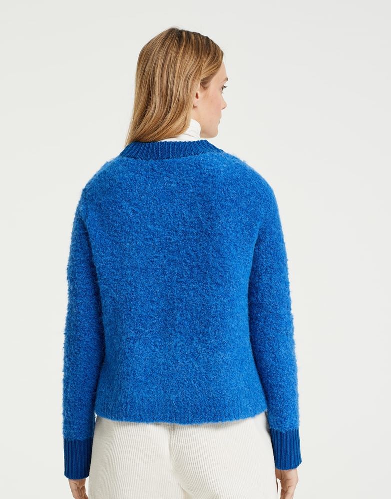 OPUS Strickjacke Doina Woll- Mix Bouclé-Ware blau S22 1010694869146 