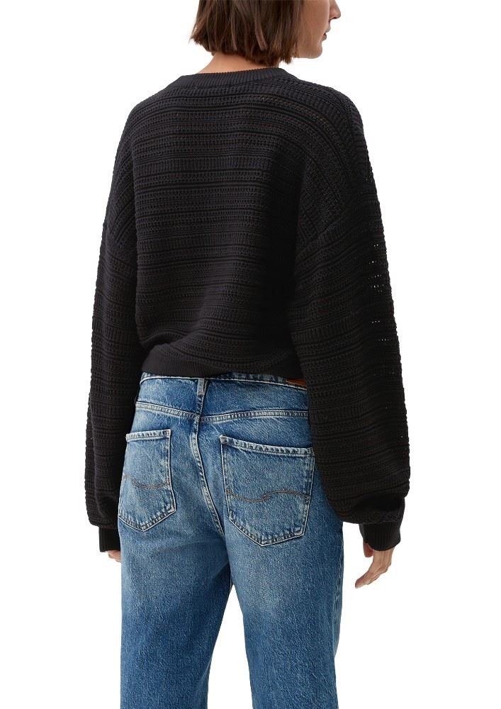 QS designed by Strickpullover aus Baumwollmix schwarz S22  2119329 M | 9999 GREY/BLACK | 
