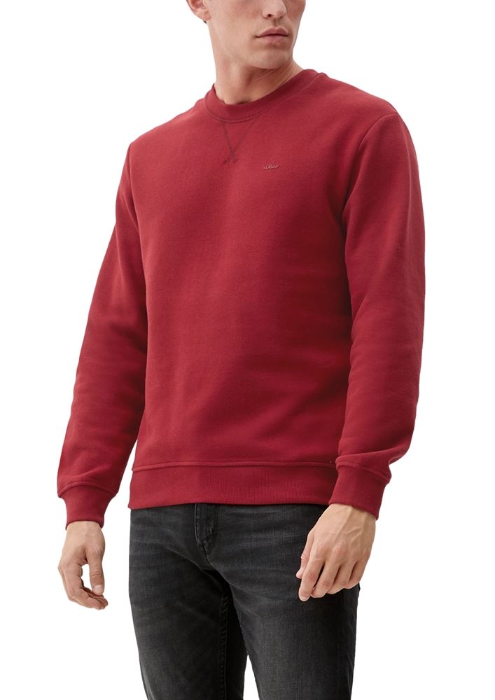 s. Oliver Herren Sweatshirt Rundhalsausschnitt Rippbündchen Logo rot, schwarz S22 2122820 