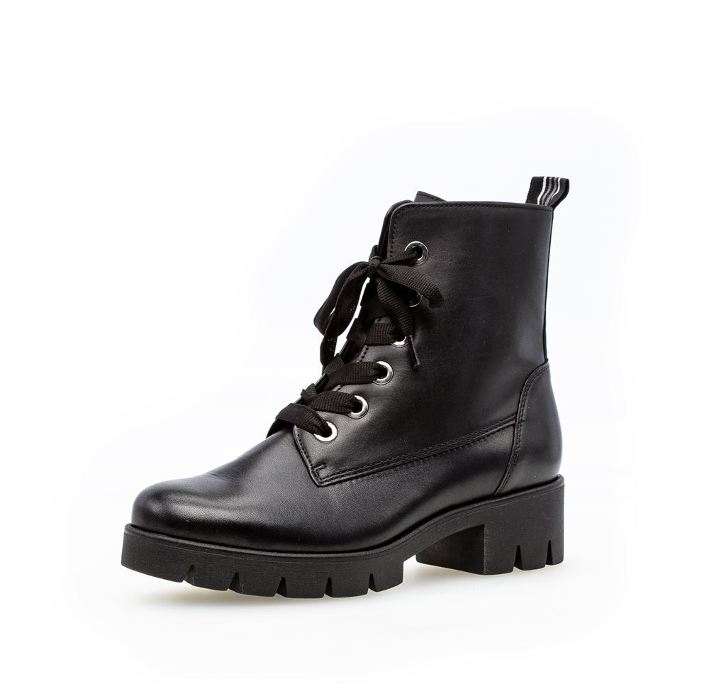 Gabor Bikerboot Schnürboot Leder Blockabsatz Wechselfußbett schwarz S22 91.711.27 