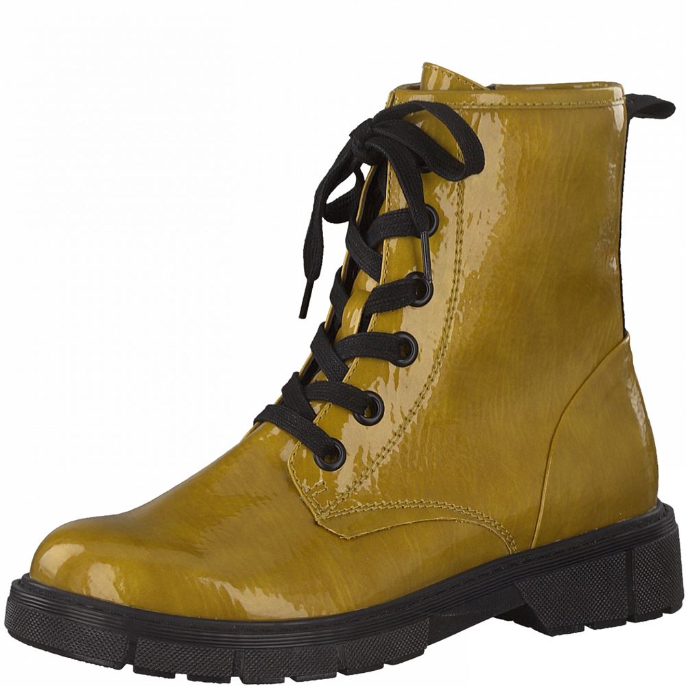 Marco Tozzi Schnürboot Schnürstiefelette Lack-Optik gelb S21 2-2-25282-27 