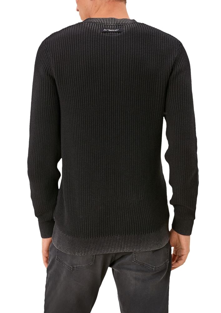 QS designed by Herren Pullover Rippstrick Baumwolle schwarz  S21 2104958 L | 9999 black | 