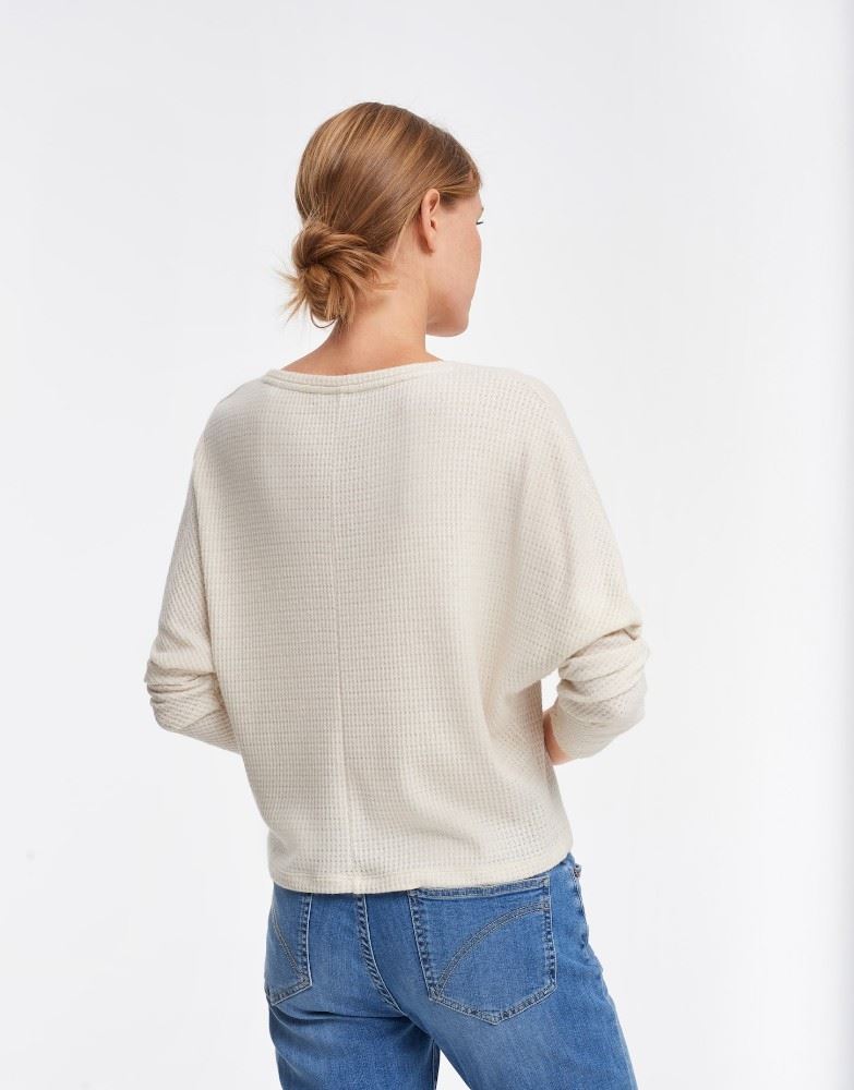 OPUS Langarmshirt Sifuna Fledermaus- Ärmel Strickoptik beige S12  10025510294120 40 | 20003 natural g | 