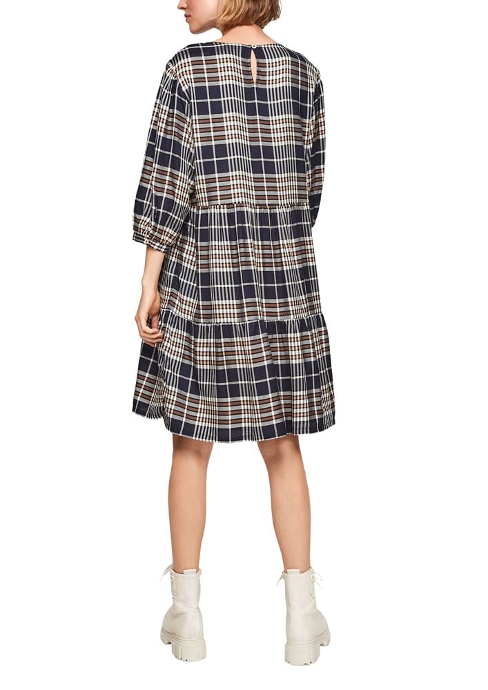 s.Oliver Kleid Volants kariert 3/4 Arm blau S21 2106976 