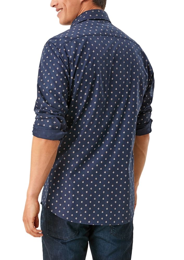 s.oliver Herren Hemd langarm Popeline gemustert  blau S12  2107873 S | 58A2 dark blue | 