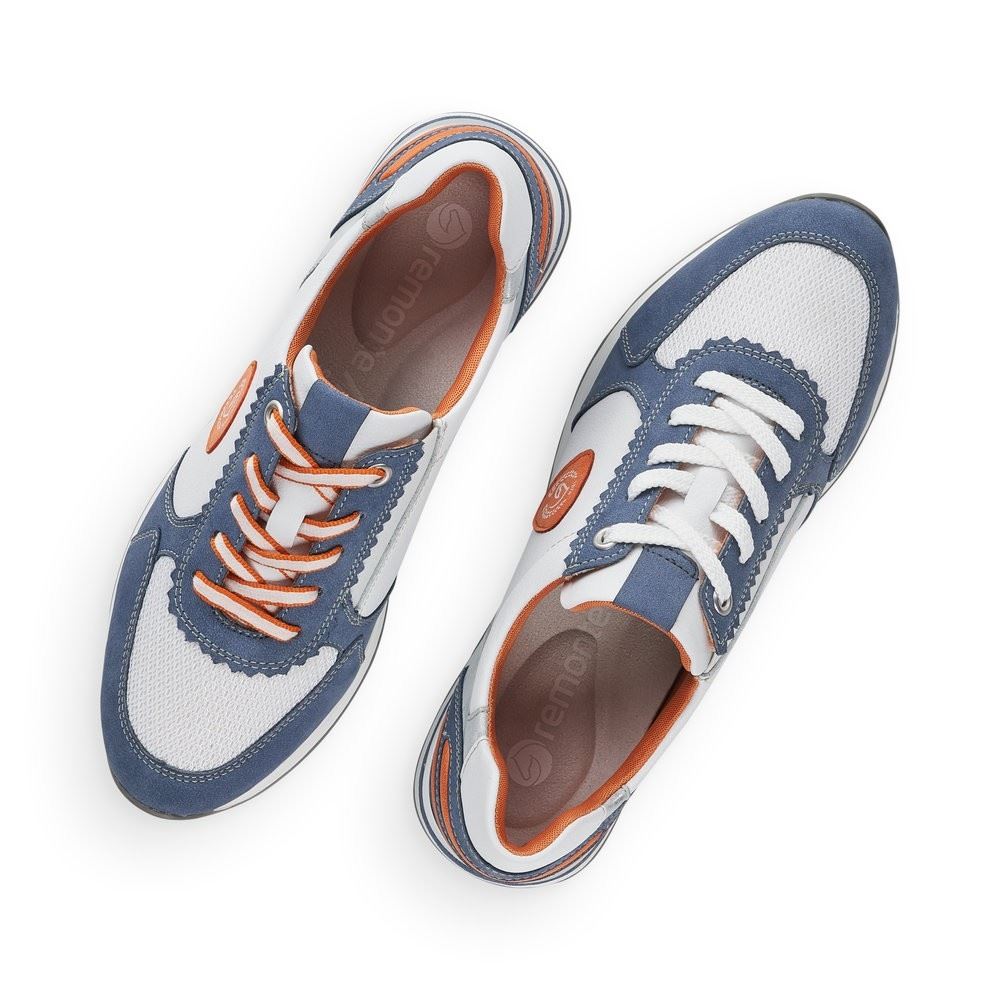Remonte Sneaker Schnürer Leder blau kombi softfoam Wechselfußbett  R2527-15 38 | jeans/weiss/wei | F