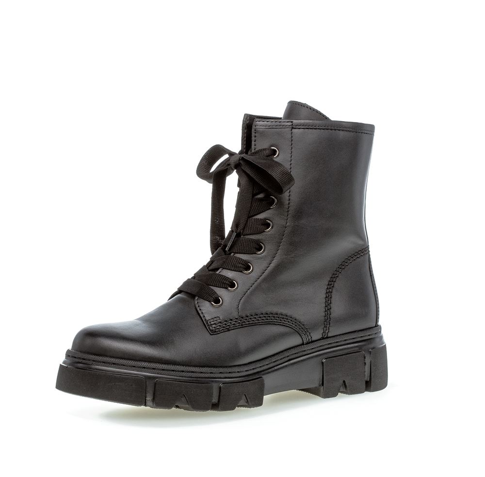 Gabor Bikerboot Schnürstiefelette Leder Wechselfußbett schwarz S22 91.730.27 