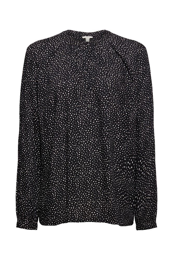 EDC Bluse Henley mit Print Viskose Stegkragen  schwarz 991CC1F317 