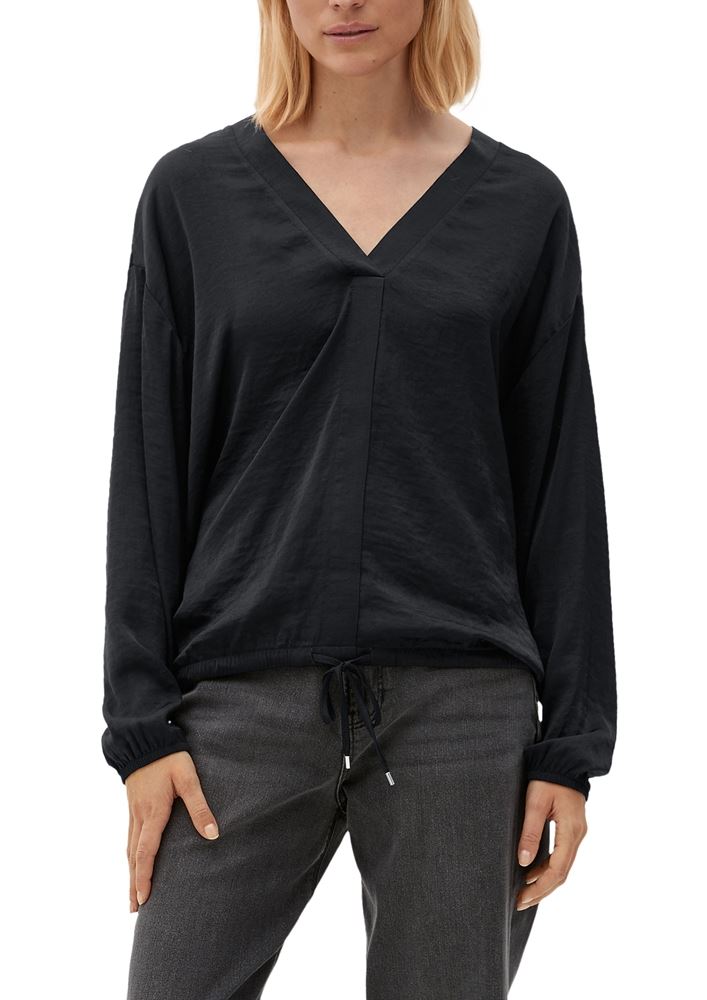 s.Oliver Damen Blusenshirt V-ausschnitt Gummibündchen Tunnelzug blau,schwarz S22 2125378 36 | 5659 BLUE | 