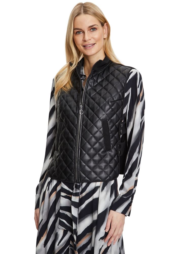 Betty Barclay Steppweste Stehkragen Ledrimitat- Besatz Reißverschluss schwarz S22 71812739 38 | 9045 Black | 