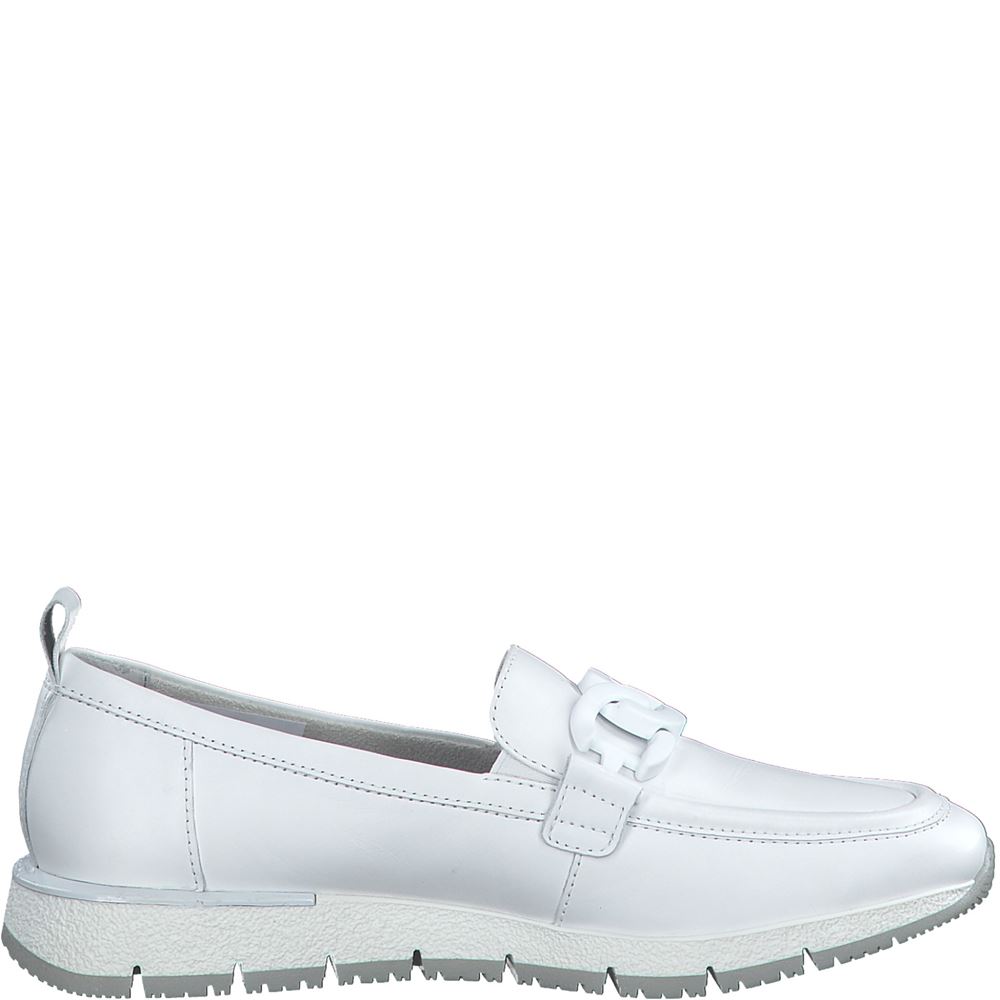 Tamaris Slipper Loafer Schlupfschuh Leder Wechselfußbett Kettendetail rosa, weiß S13 1-1-24711-30 38 | 117 WHITE LEATH | 