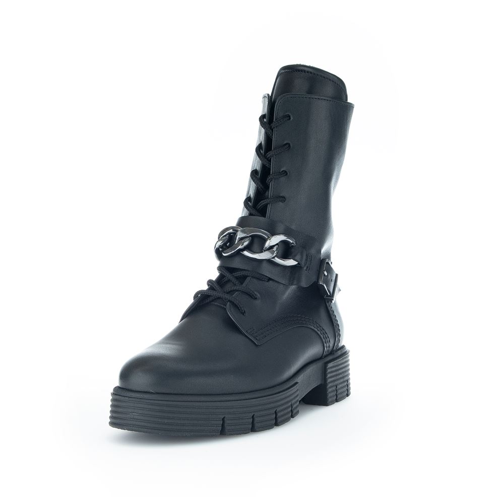 Gabor by Yvonne Catterfeld Bikerboot Leder Kettendetail Wechselfußbett Comfort- Mehrweite schwarz S22 92.743.57 5 | schwarz (Flau/c | H
