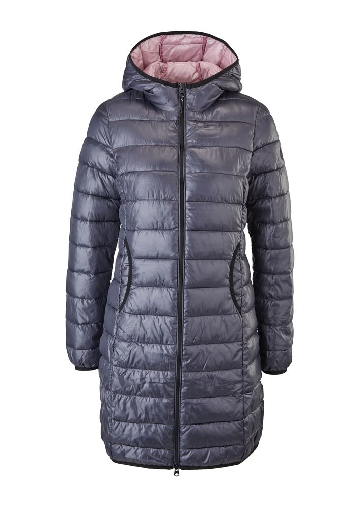 QS designed by leichter Steppmantel mit Kapuze gelb, orange, blau,grau ,schwarz S22  2115488 M | 9858 GREY/BLACK | 