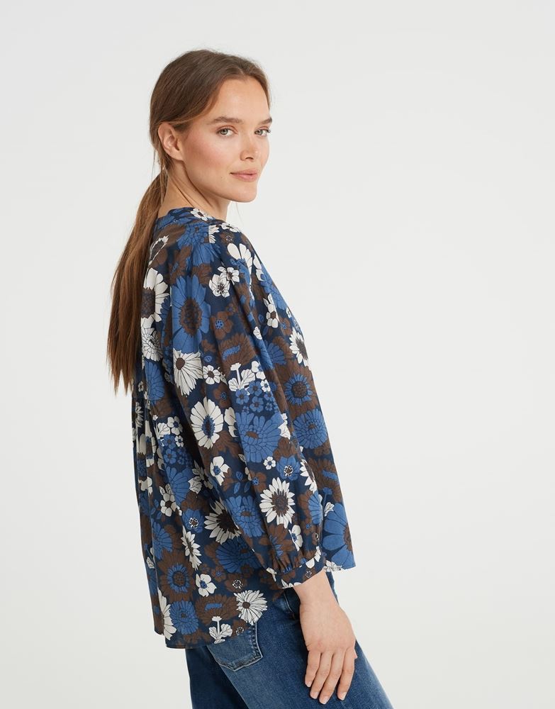 OPUS Printbluse Fessy floral blau Baumwolle  S22 10036310608143 