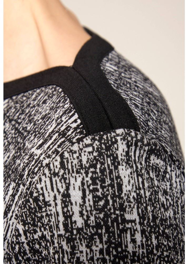 Hajo Kleid Jacquard Interlock Langarm Taschen schwarz gemustert S21 19180 
