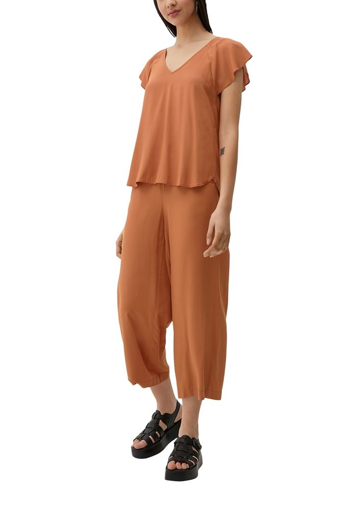 QS designed by Viskosebluse mit V-Ausschnitt braun S13  2130779 