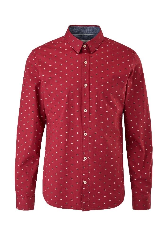 s.Oliver Langarmhemd Slim Fit Kentkragen gemustert S22 2120956 L | 38A1 RED | 