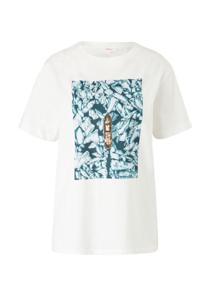 s.Oliver Jersey Shirt mit Schriftprint weiß S21 2108819 M | 02D4 Off-White | 