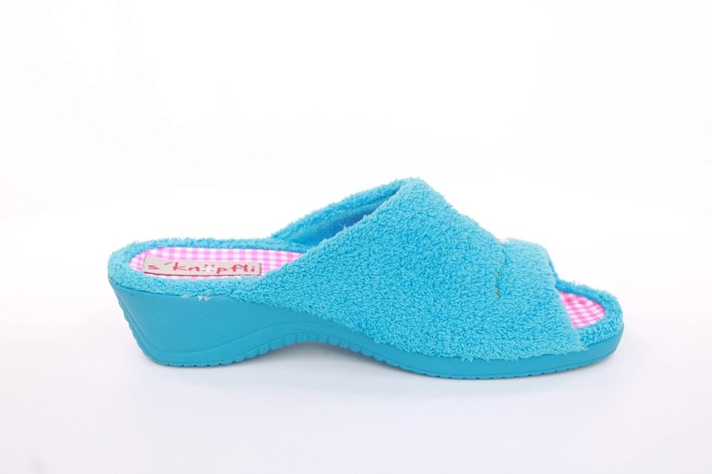 s`knöpfli Damen Pantolette Hausschuh Frottee Motiv- Druck blau S13 K27314 