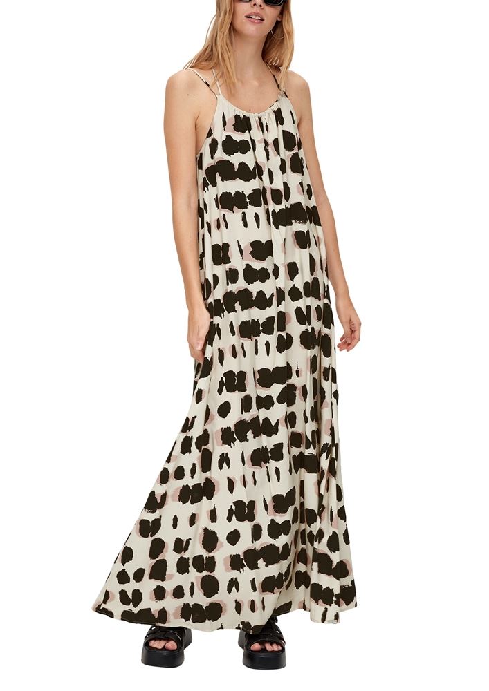 QS designed by Feines Sommerkleid aus Viskose beige/schwarz S13  2128175 