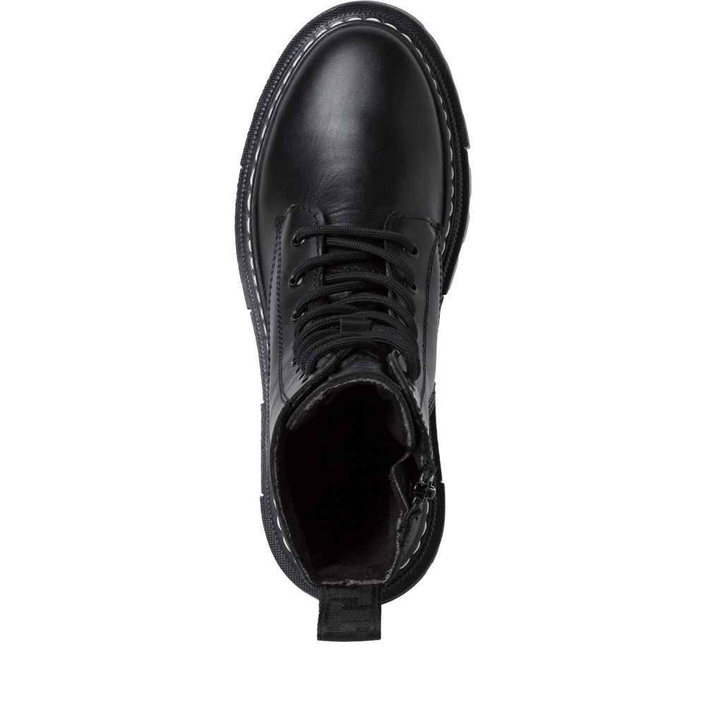 Tamaris Schnürstiefel Schnürboots Leder Wechselfußbett schwarz S23 1-25276-41 
