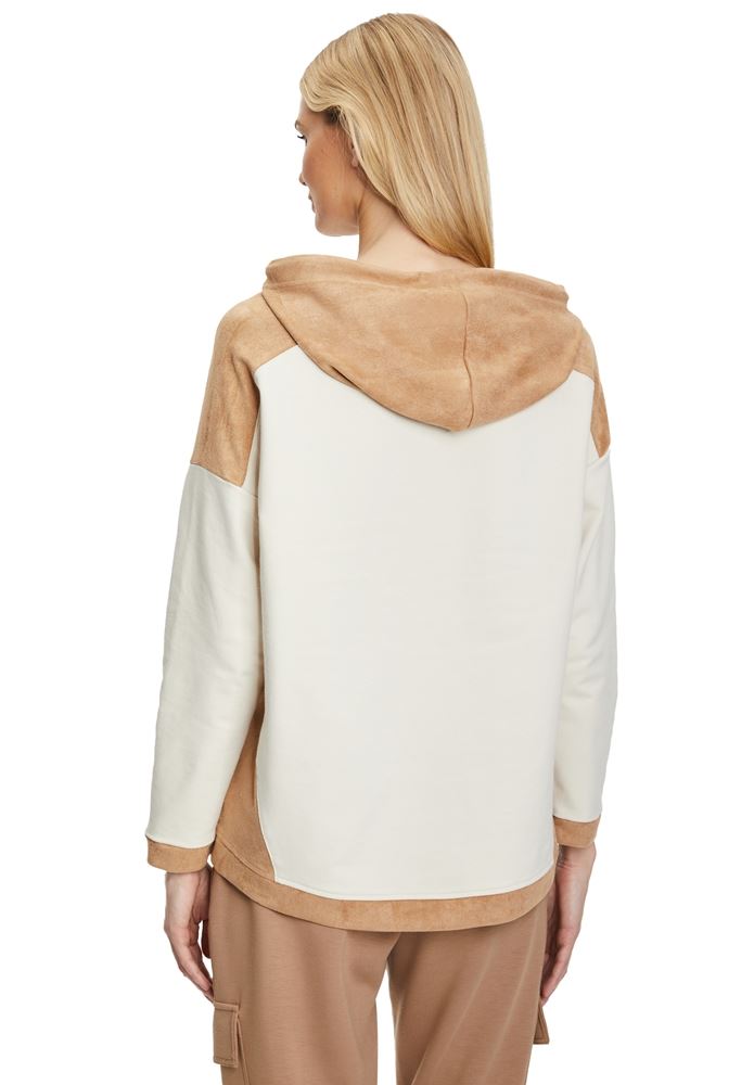 Betty Barclay Sweatshirt Kapuze Statement Druck überschnittener Arm beige S22  25241133 