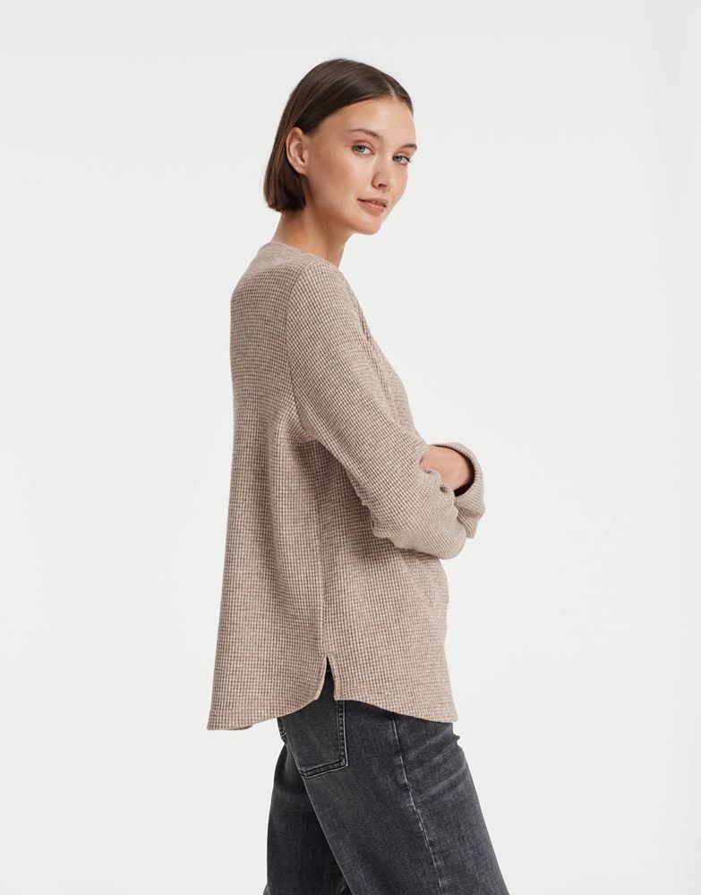 OPUS Sweater Golpa Waffelstruktur Glitzer- Effekt Viskose- Mix beige S13  10130210995147 
