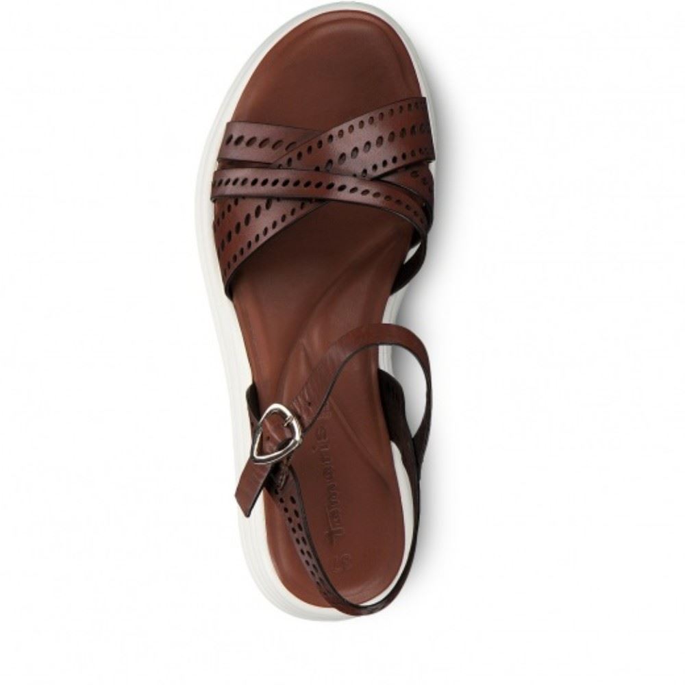 Tamaris Sandale Keilabsatz Leder braun 1-1-28056-34 