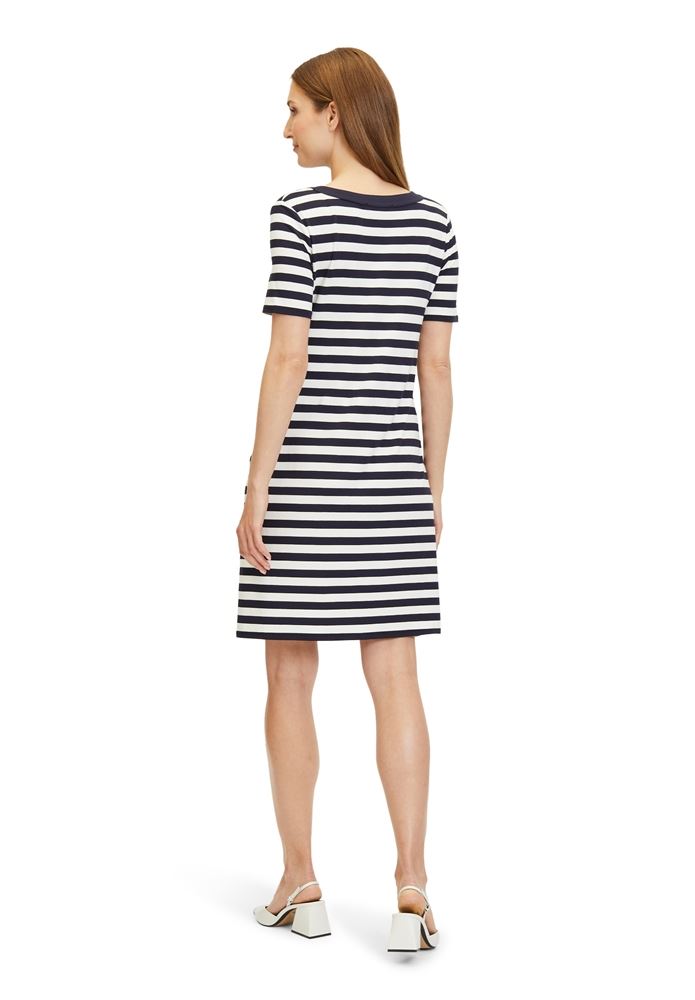 Betty Barclay Shirtkleid Rundhalsauschnitt gestreift Nahttaschen blau weiß S13 13931405 