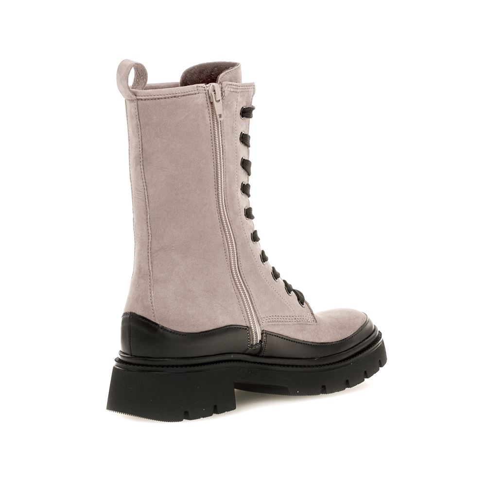 Gabor by Yvonne Catterfeld  Bikerboot Schnürboot Rauleder Wechselfußbett grau S22 91.831.19 5 | fango/schwarz | F