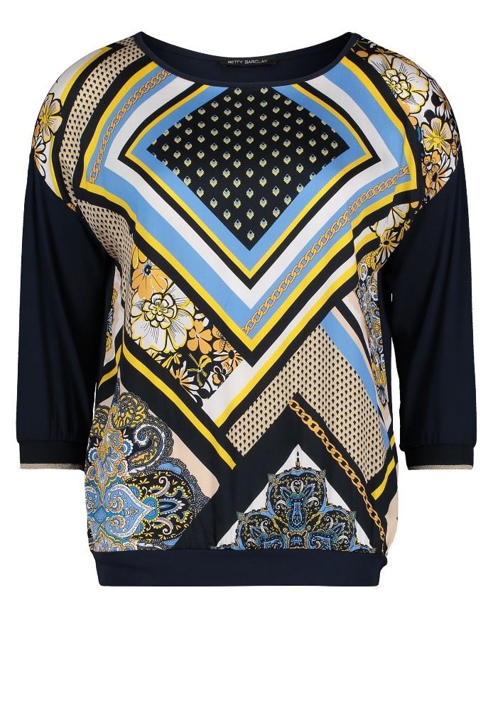Betty Barclay Bluse Shirt 3/4 blau camel 20441132 36 | 8877 Dark Blue | 