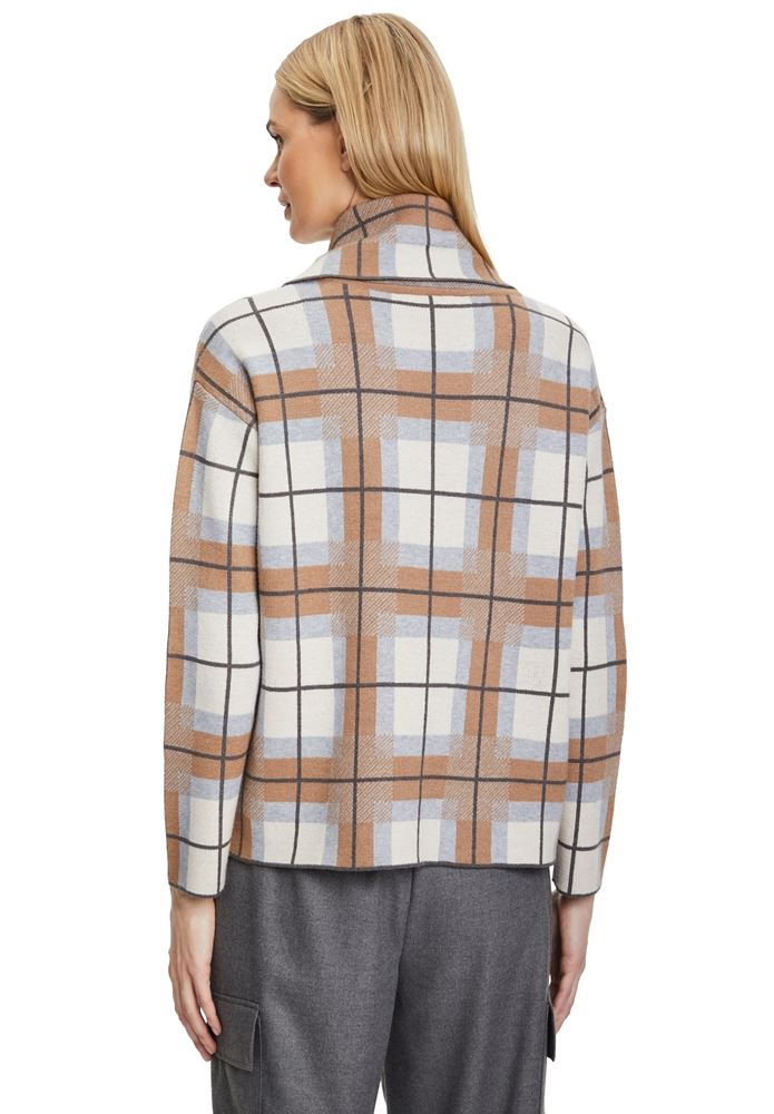 Betty Barclay Strickpullover großer Kragen Karo- Muster beige S22 57861026 