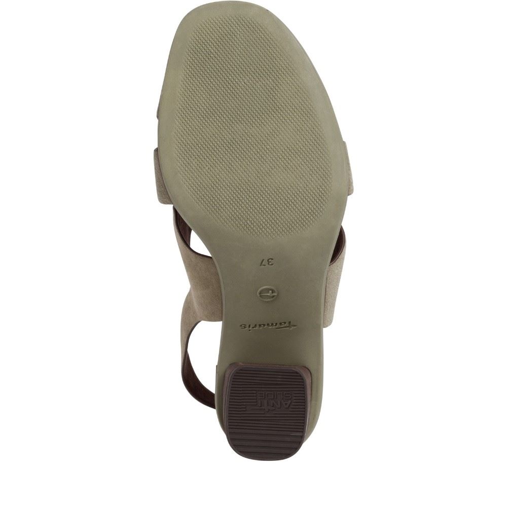 Tamaris Sandalette Leder Blockabsatz olive  1-1-28020-26 