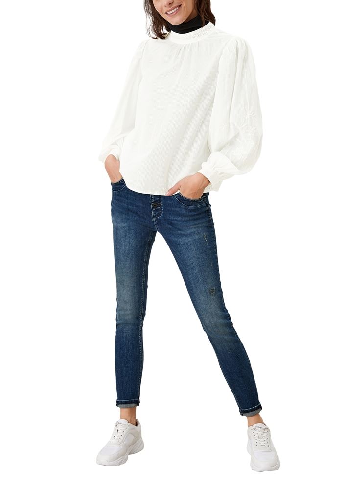 QS designed by Bluse Stickerei Baumwolle weiß S21 2105832 34 | 0200 White | 