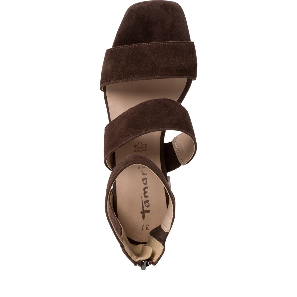 Tamaris Sandalette Blockabsatz Leder Reißverschluss TOUCHit Fußbett braun S12 1-1-28332-28 38 | 347 MOCCA SUEDE | 
