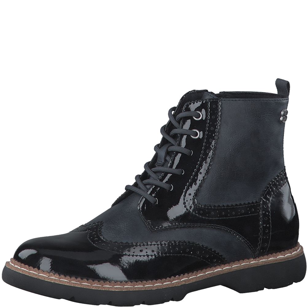 s.Oliver Schnürboots Lackoptik Brogue - Style blau, schwarz S22 5-5-25465-39 40 | 001 BLACK | 