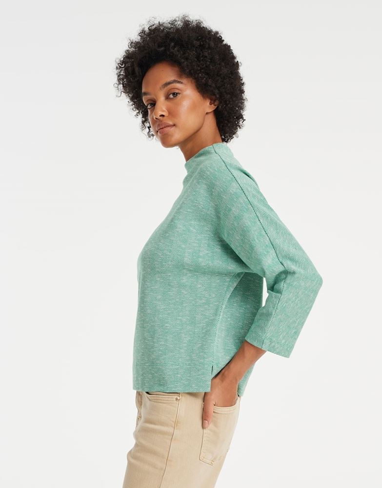 OPUS Sweater Gobile 3/4 Arm Fledermausärmel Fischgrat Muster grün S22 10129810994148 