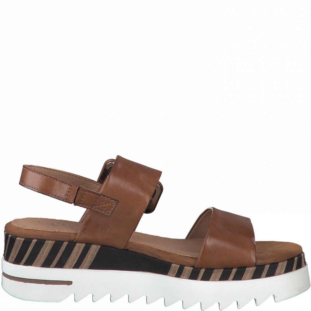 Marco Tozzi Sandalette Leder by Guido Maria Kretschmer Keilabsatz braun 2-2-88700-26 41 | 310 COGNAC ANTI | 