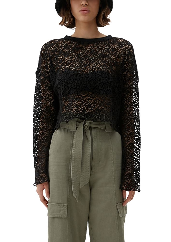 QS designed by Longsleeve mit Lochmuster schwarz S13 2127651 