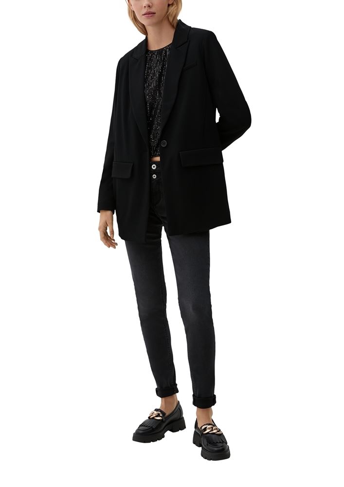 QS designed by Longblazer Viskosestretch Gehschlitz Pattentaschen Reverskragen schwarz S22 2125271 36 | 9999 GREY/BLACK | 