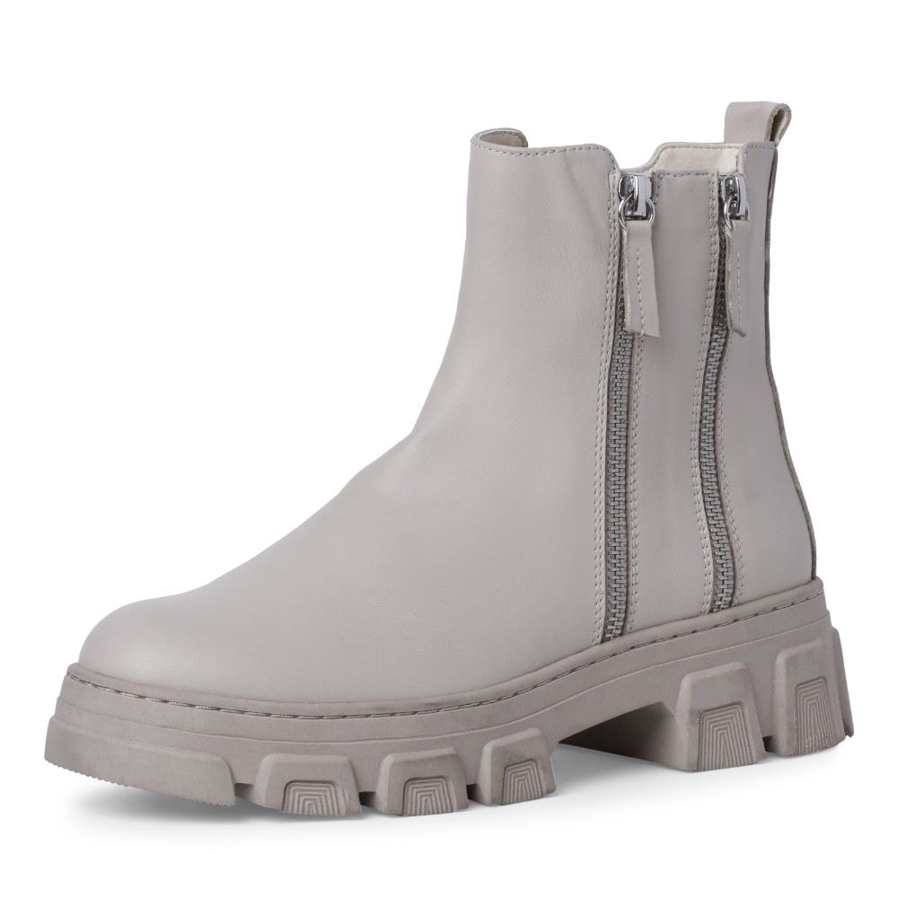Tamaris Stiefelette derbe Sohle Zierreißverschlüße Wechselfußbett grau schwarz S22 1-1-25907-29 38 | 249 PALE GREY | 