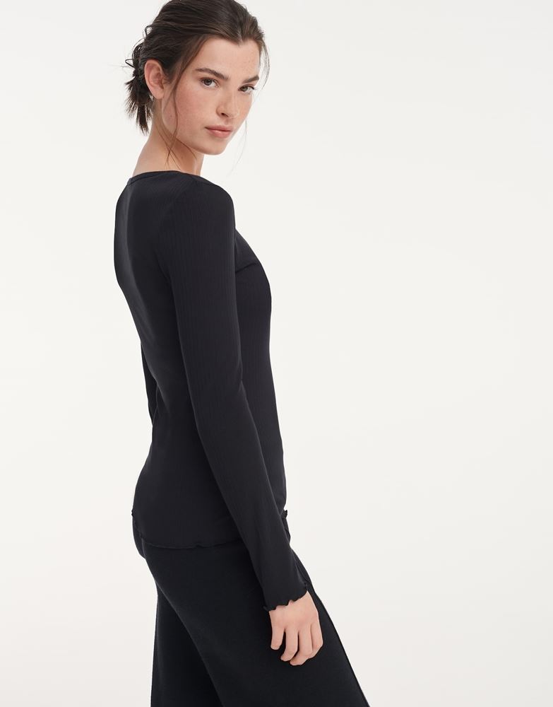 OPUS Shirt Rippe Siselotte schwarz S21 248409453 