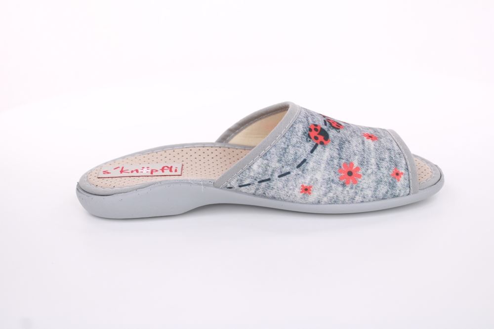 s`knöpfli Damen Pantolette Marienkäfer- Motiv grau S13 Z28649 