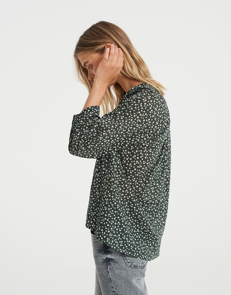 OPUS Bluse Fentura 3/4 Arm Allover-Print grün S22 10098510789144 